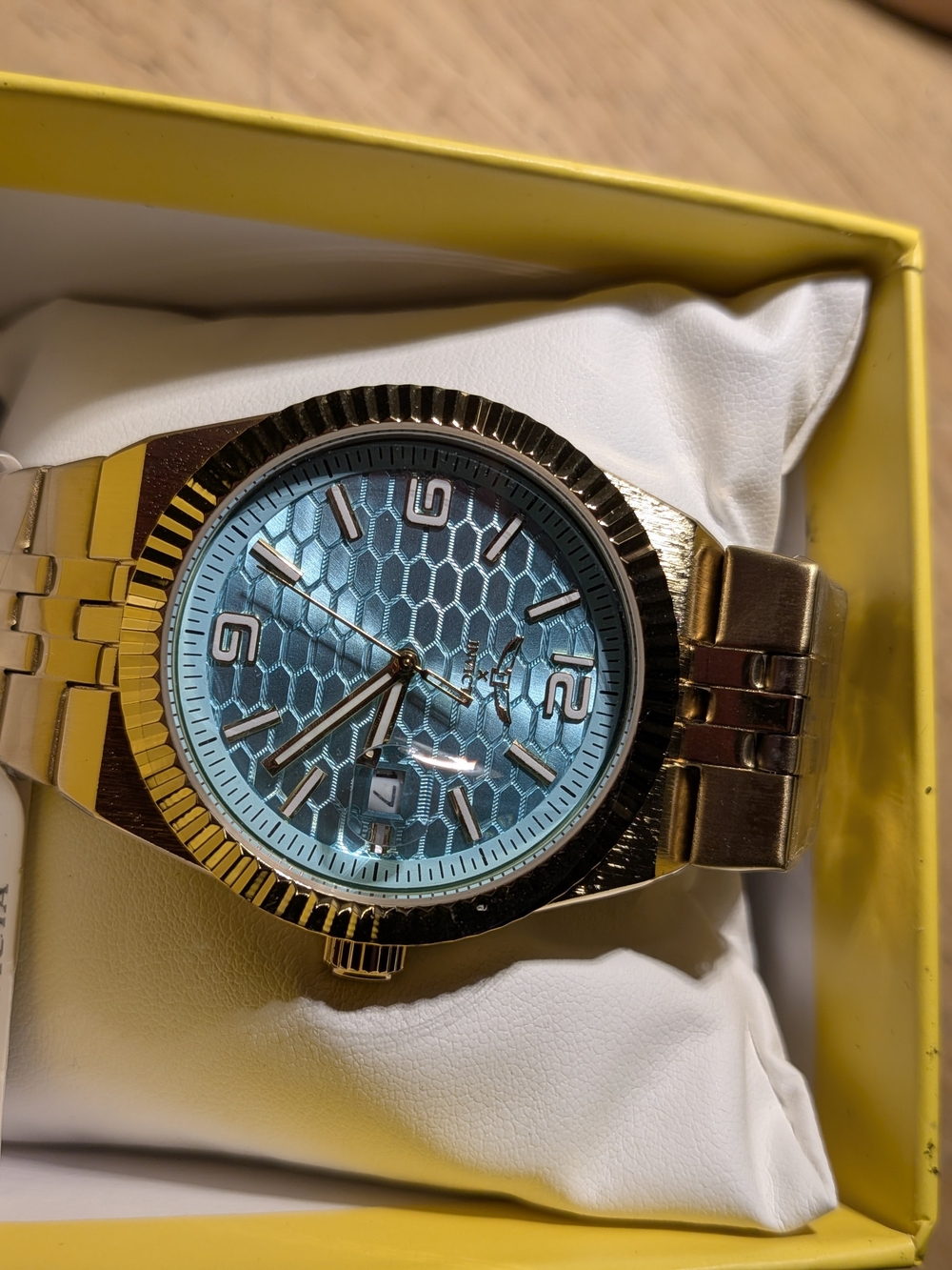 Invicta Gold-Tone Watch with Turquoise Honeycomb Dial
